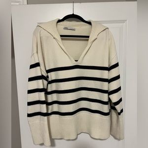 Zara cream and navy striped sweater- size L